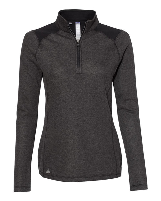 Adidas - Women's Heathered Quarter-Zip Pullover with Colorblocked Shoulders - A464