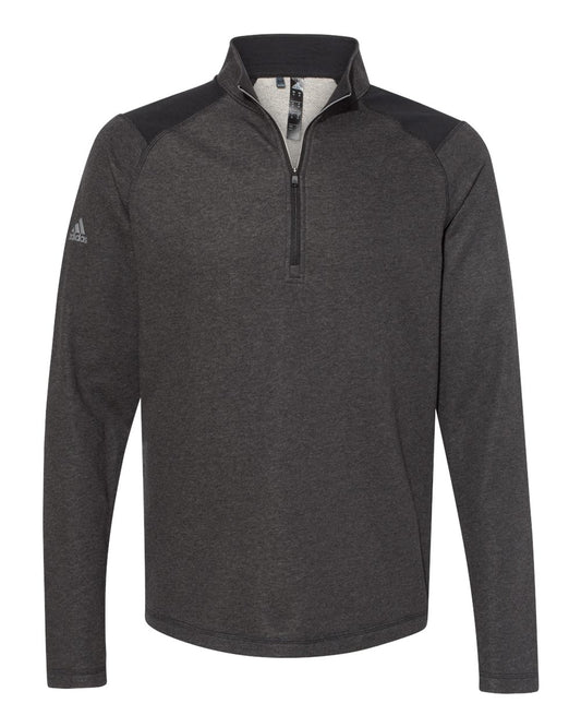 Adidas - Heathered Quarter-Zip Pullover with Colorblocked Shoulders - A463